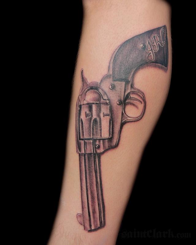 Hand Gun Revolver Tattoo by Chris Saint Clark TattooNOW